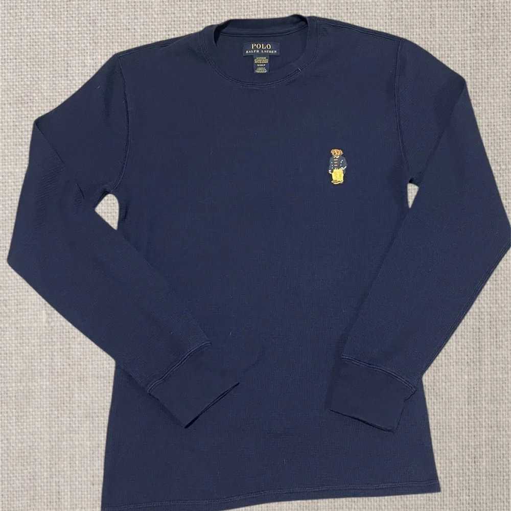 Polo Ralph Lauren Polo Bear Waffle Knit Thermal Shirt Navy Small - Picture 1 of 8